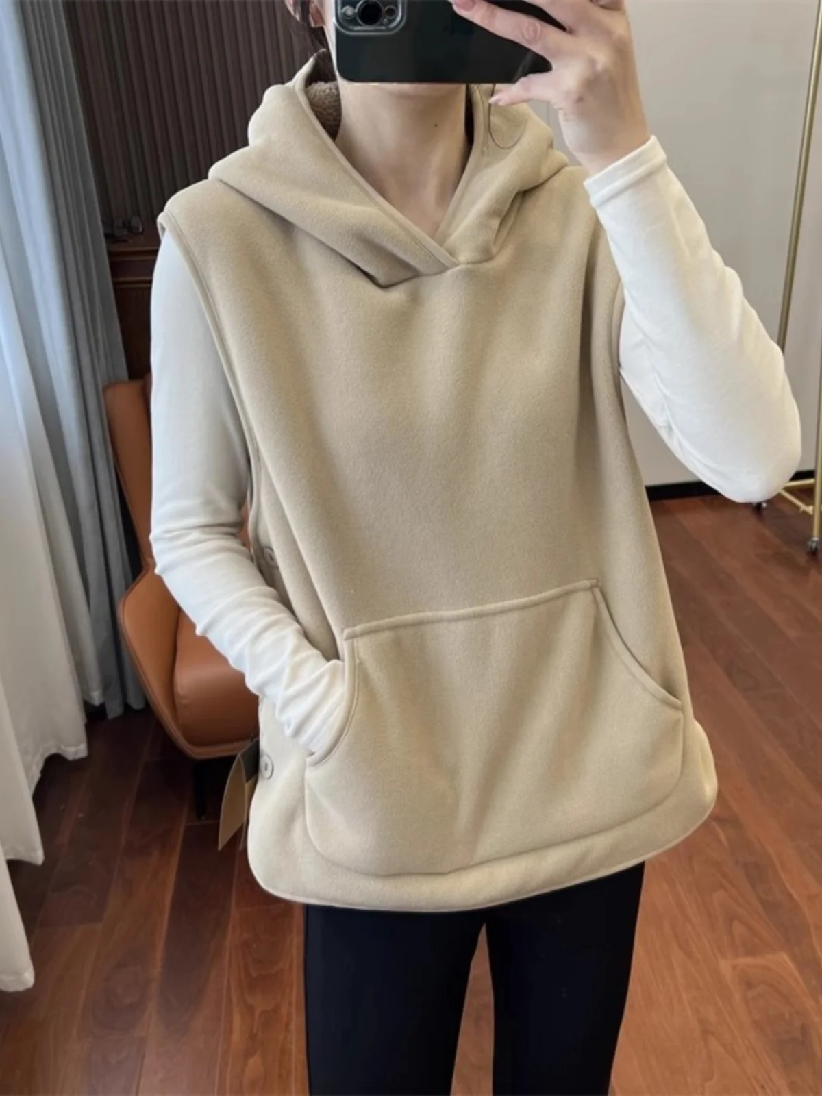 

Thiened Fce Lined Hooded Vest Women's Winter Warm Coat Button Design Commute Sle Couple's Sle Casual Outerwear