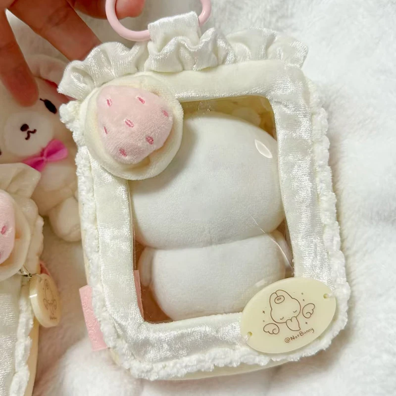 Sweet Cute Strawberry Cake Doll Display Bag Cotton Doll Transparent Storage Bag Portable Plush Coin Purse Ins Style Bag Pendant