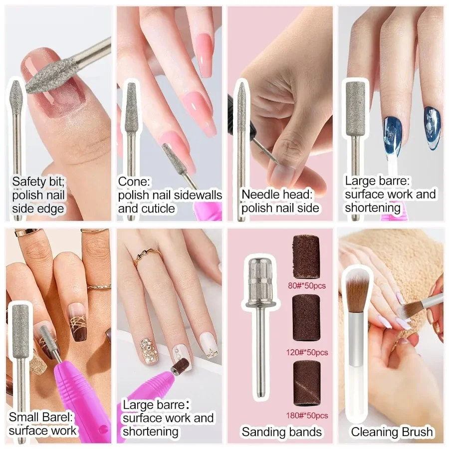 Taladro eléctrico profesional para uñas, Kit de lima de uñas, juego de manicura y pedicura para Gel de uñas acrílico, removedor de formas artísticas en polvo