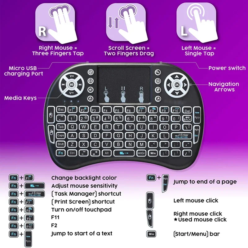 Air Mouse Backlit Mini Wireless Keyboard Azerty Spanish French Portuguese Russian Brazil Language With Touchpad N PC TV Box RGB