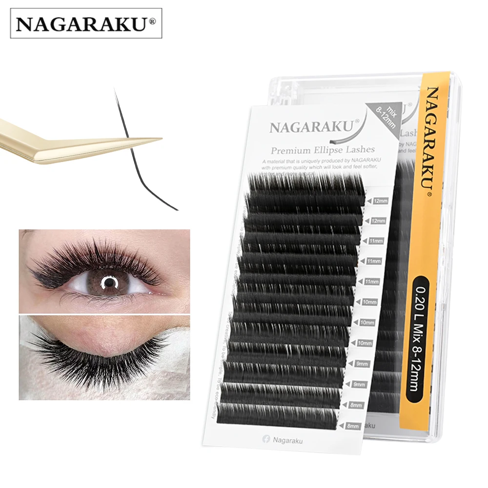 NAGARAKU Flat Ellipse Eyelashes Split Tips Shaped Soft Natural Light Magnetic Lashes Matte Color Gray Eyelash Extension Supplies