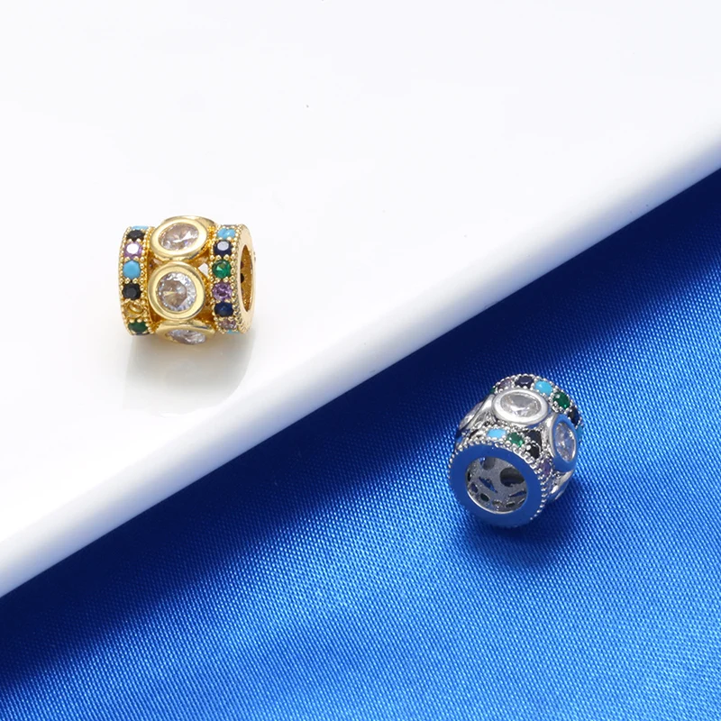 9x9mm Mixed-Color Zircon Tube Beads, Gold-Plated Brass, Suitable for Women's DIY Bracelets, Wholesale Accessories:VZ280
