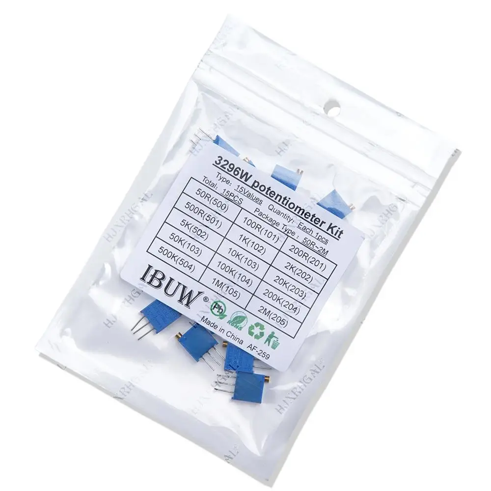 15 шт. 3296 3296 Вт 100 Ом-2 МОм 0,5 Вт переменные резисторы MultiTurn триммер регулируемая точность 3296 Вт комплект потенциометра