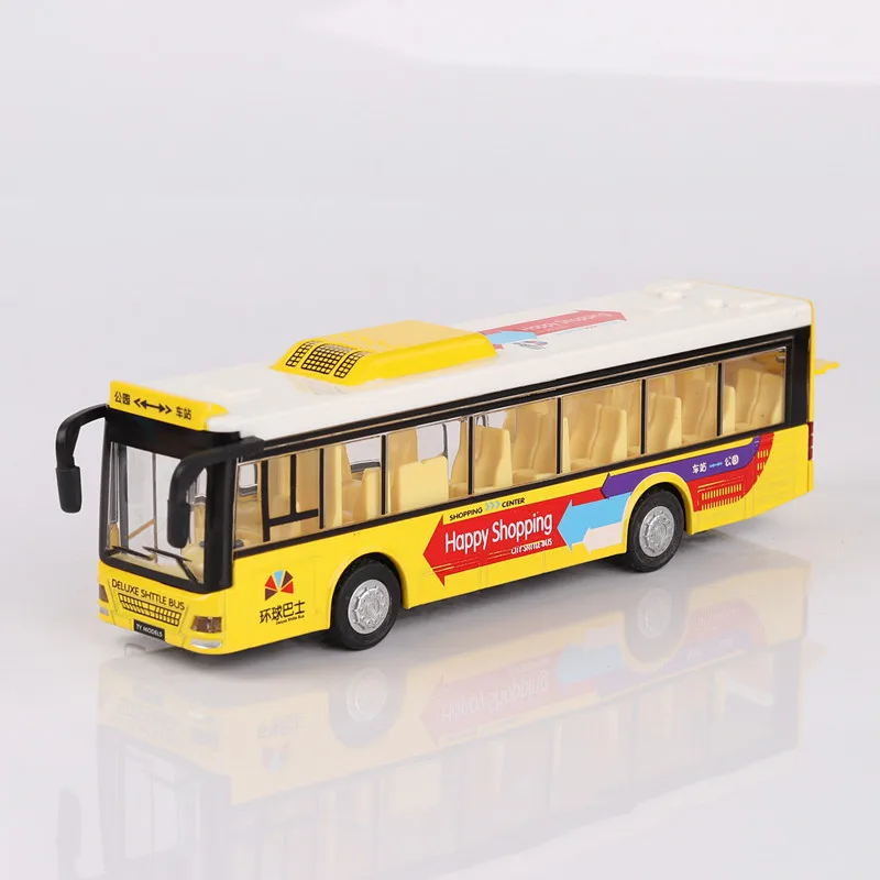 

1:36 Single Bus Model Car Toy Metal Die-cast Sound Light Pull Back Doors Opened Autobus Models Ornament Toys Gifts
