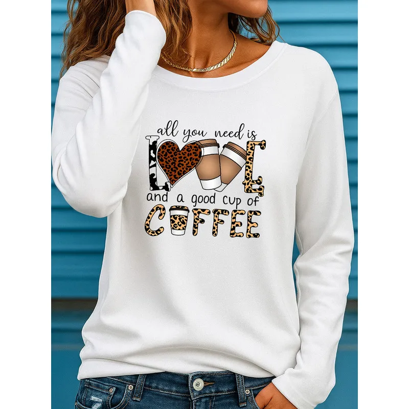 Women'S Long Sleeve Round Neck T-Shirt in Leopard Print Coffee Color · Unique Print Ii 1010