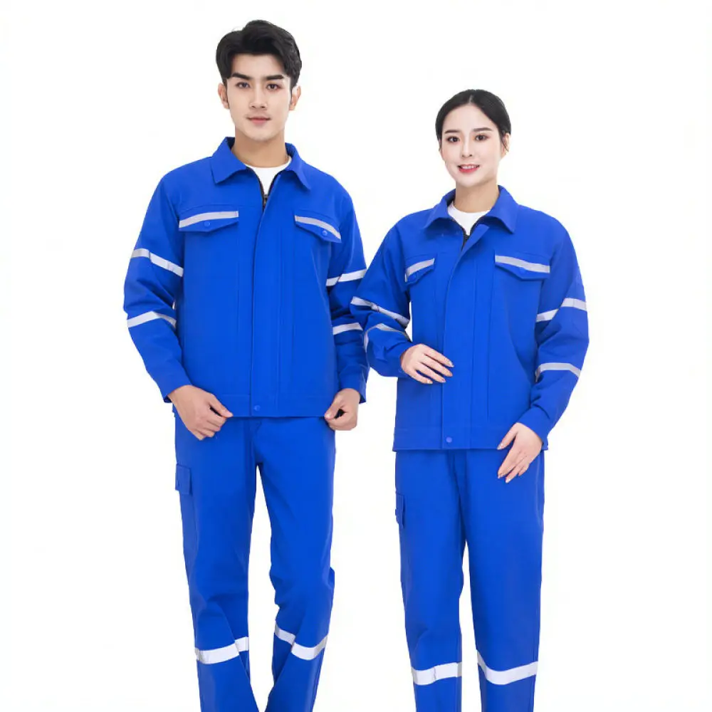 Mens Safety Protective Uniform Pure Cotton Fabric Reflective Workwear Durable Mechanic Garment For Industrial Warehouse