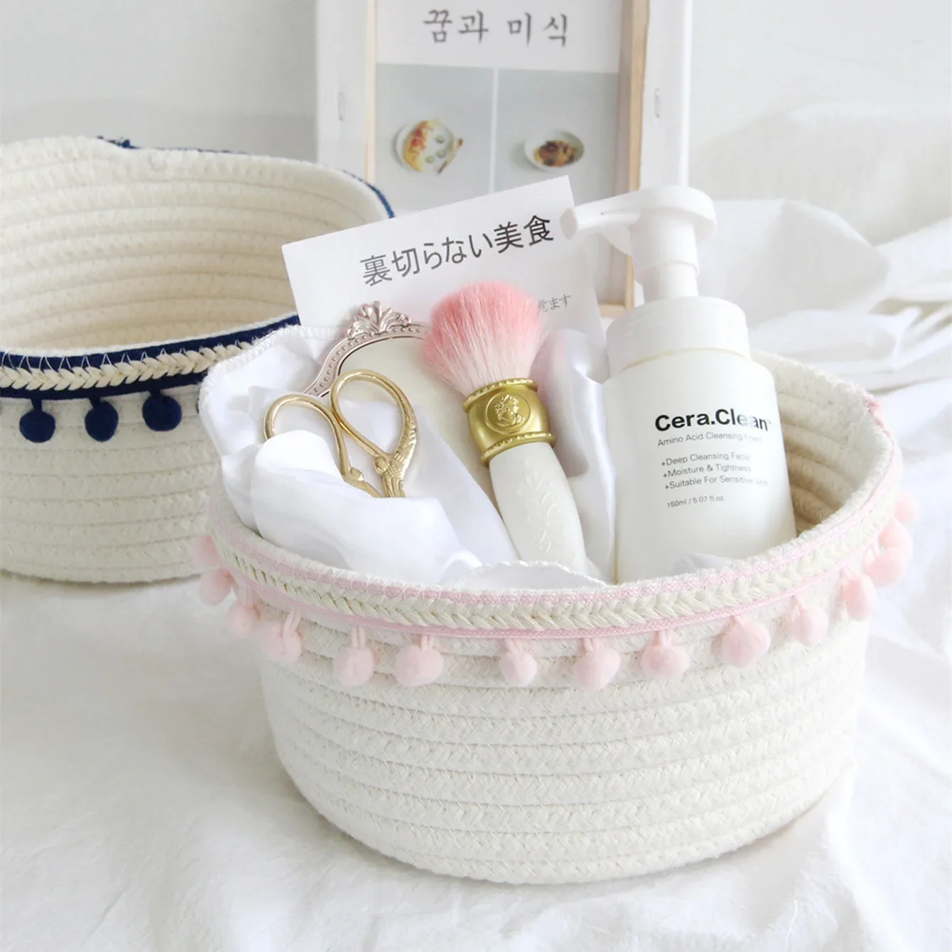 Nordic Style Handmade Woven Storage Basket Home Cotton Rope Arrange Container Multifunctional Remote Control Desktop Organize