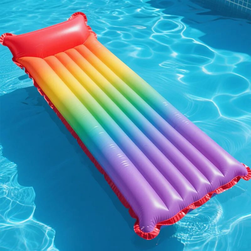 Custom Rainbow Theme Portable PVC Inflatable Eco-Friendly Air Bed Mattress Floating Mattress Beach Pool Entertainment Seawater