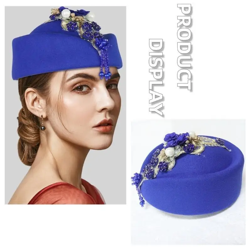 652F 1920s Fascinator Hat Beaded Flower Bowler Hat Cocktail Party Dressingup Headwear