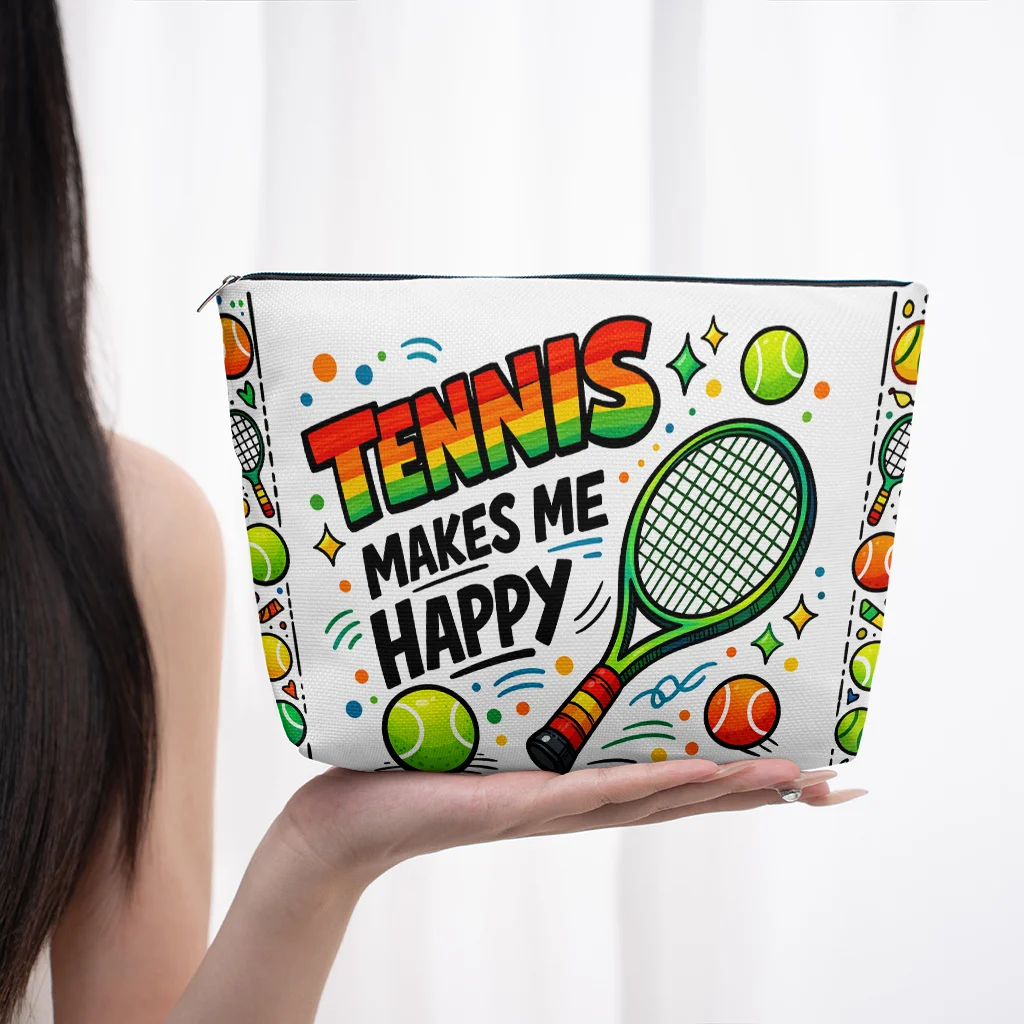 Cosmetic Bag Tennis Makes Me Happy Lightweight Foldable Makeup Bag Travel Toiletry Pouch Zipper Closure Graduation Present