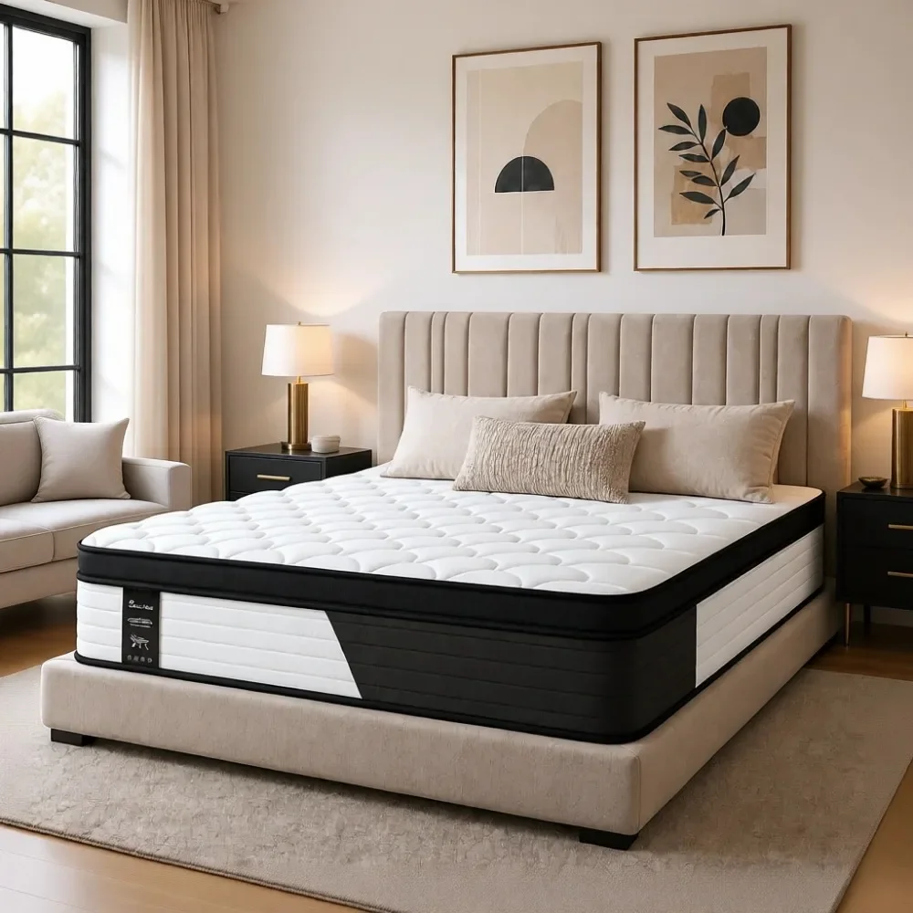 12 Inch Medium Firm Pocket Spring Mattress with Individually Encased Coils for Motion Isolation and Edge Support