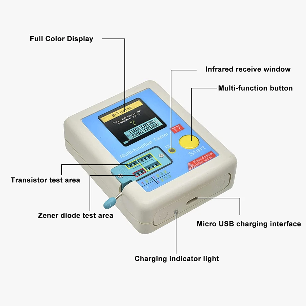 LCR-P1 Transistor-Tester – 3,7 Cm Display, 300 MAh Akku, Typ-C – Mit NEC-Infrarot-Decoder, ESR, Kapazität, Widerstand