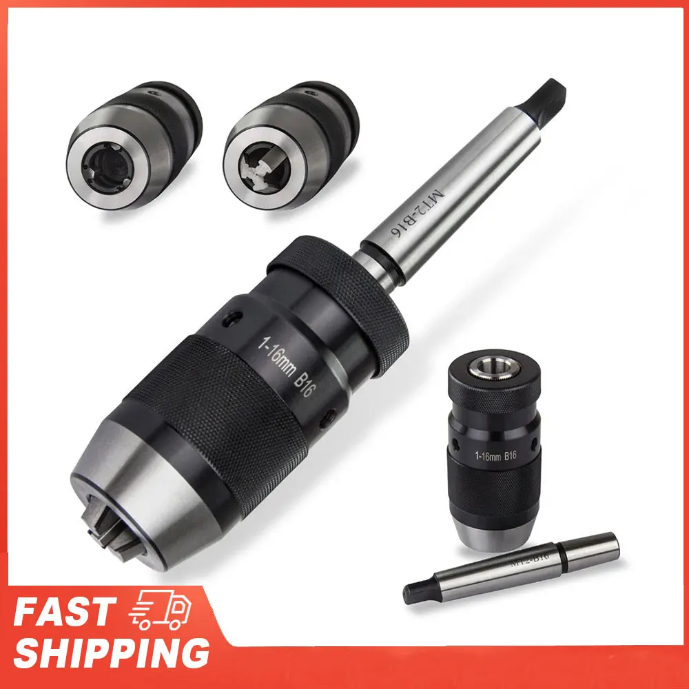 

B16 1-16mm Steel Self Tighten Keyless Drill Chuck + MT2-B16 Arbor for Lathe Drill MK2 Drill Chuck Arbor