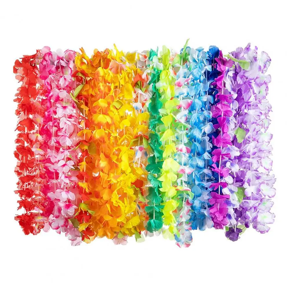 Hawaiian Leis Necklace Party Decorations Supplies Colorful Faux Silk Flower Lei Summer Fake Flower Necklace Beach Pool Decor