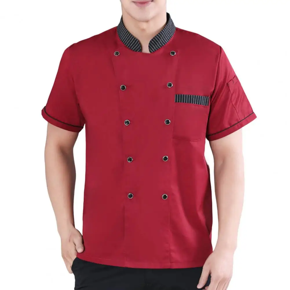 Trendy  Chef Shirt Quick Drying Summer Kitchen Chef Restaurant Uniform Splicing Color Washable Chef Jacket Work Clothing