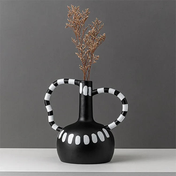 ceramic vase Black and white spots Wave point Flower arrangement Abstract handicraft ornaments Home Decoration