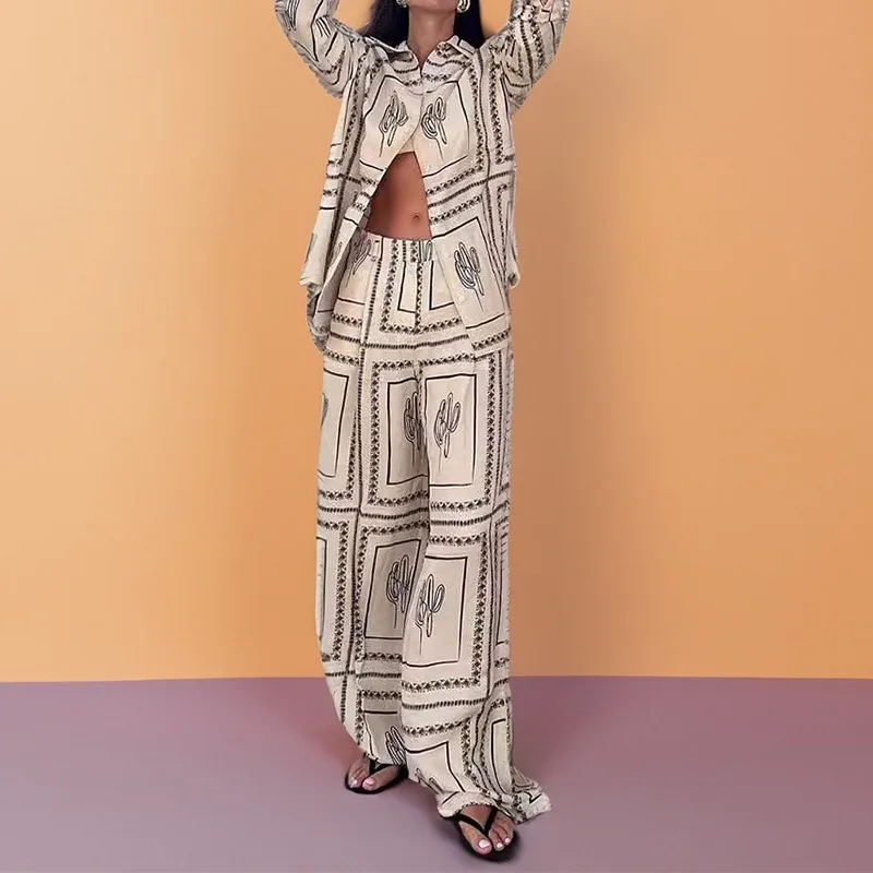 

Модная трансграничная новая женская рубашка в европейском и американском стиле с длинными рукавами и принтом, домашняя одежда, модный женский комплект зимней одежды