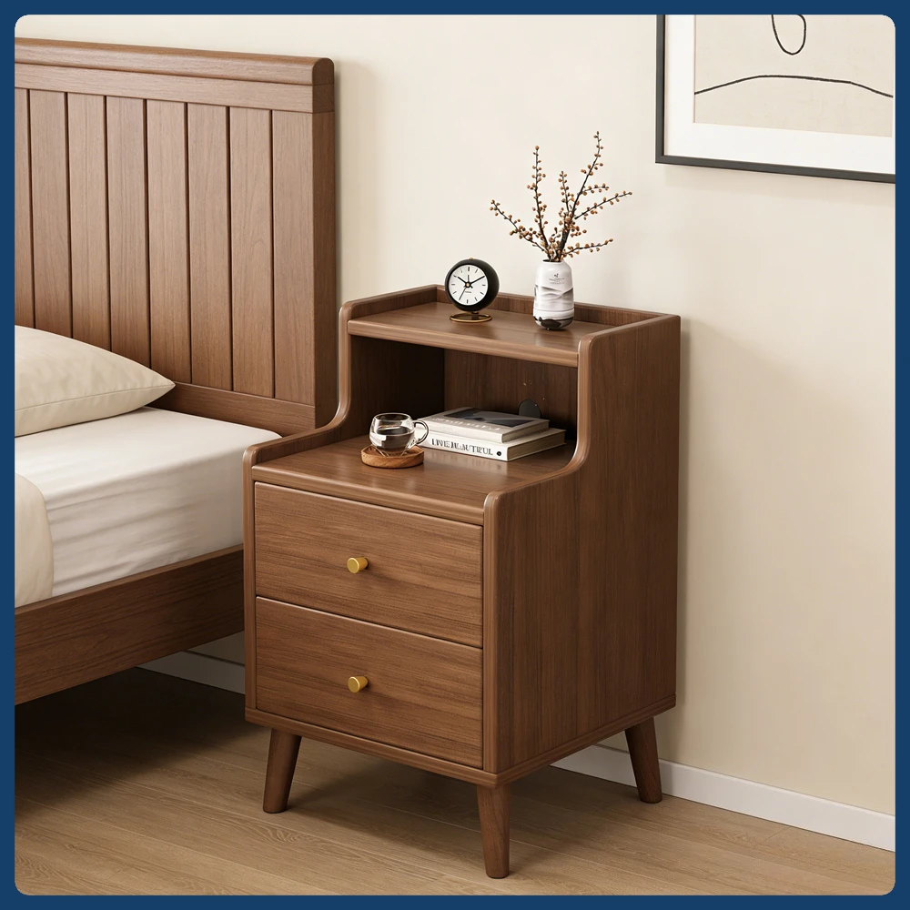 

Modern New Chinese Style Nightstand - Narrow Solid Wood Bedside Table with Storage Drawer, Minimalist Bedroom Furniture