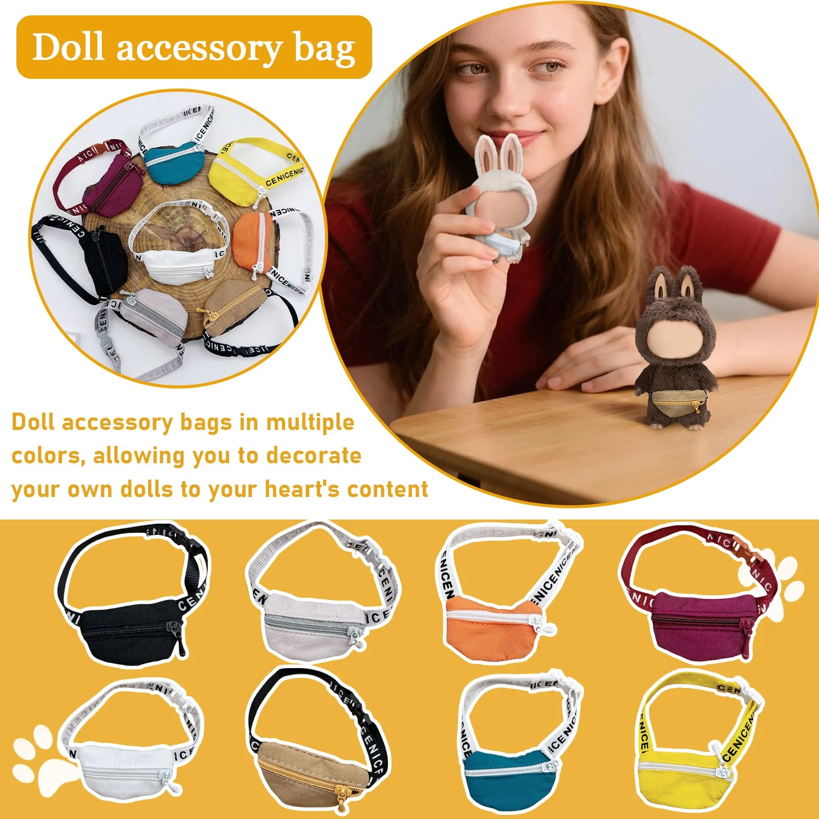 Interesująca mała torebka z tkaniny odpowiednia dla lalek o wysokości 17 cm (10-20 cm), pluszaków anime, uroczych akcesoriów, urocza torebka dla lalek.