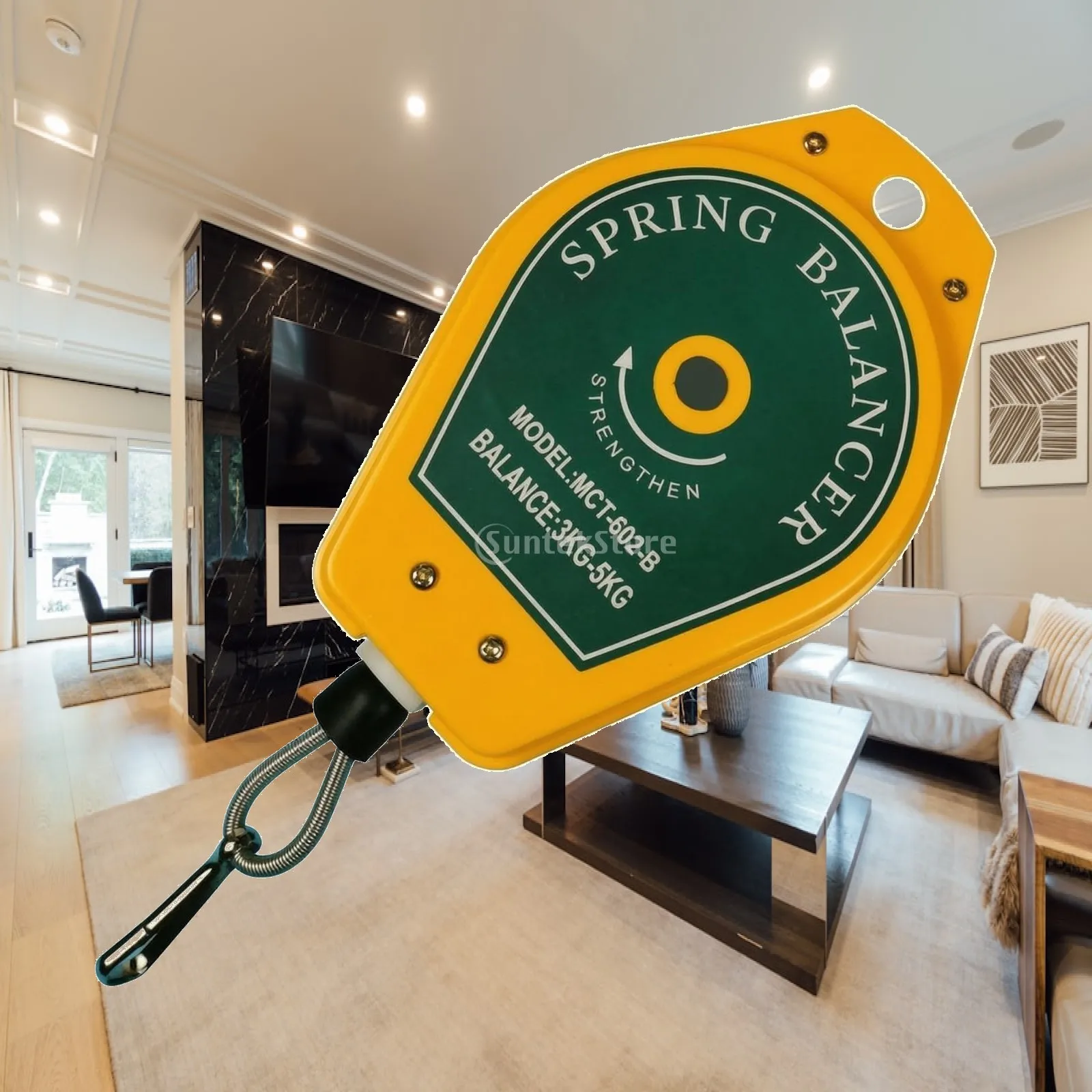Industrial Tool Balancer Spring Hook Yellow Housing Metal Construction for Handheld Equipment Workbench