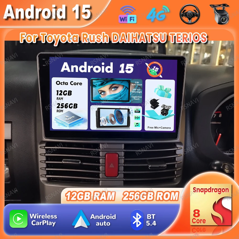 

Car Radio Android 15 For Toyota Rush DAIHATSU TERIOS GPS Qualcomm BT Head Unit 5G WIFI Autoradio Stereo QLED DVD Navigation DSP