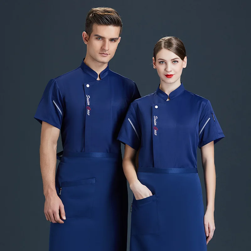 Hotel Chef Overalls Men's Short Sleeve Thin Dining Restaurant Kitchen Cook Clothes Women's Summer Half Sleeve Fashion