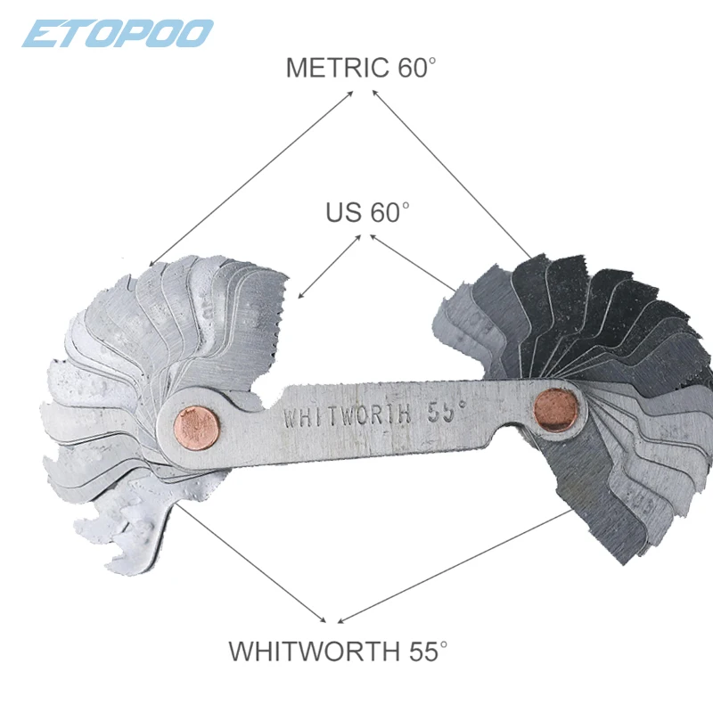 Metric Imperial 58pcs Blade US Screw Gauge SAE Whitworth 55 Degree and Metrisch 60 Degree Thread Pitch Gauge for Measuring Tool