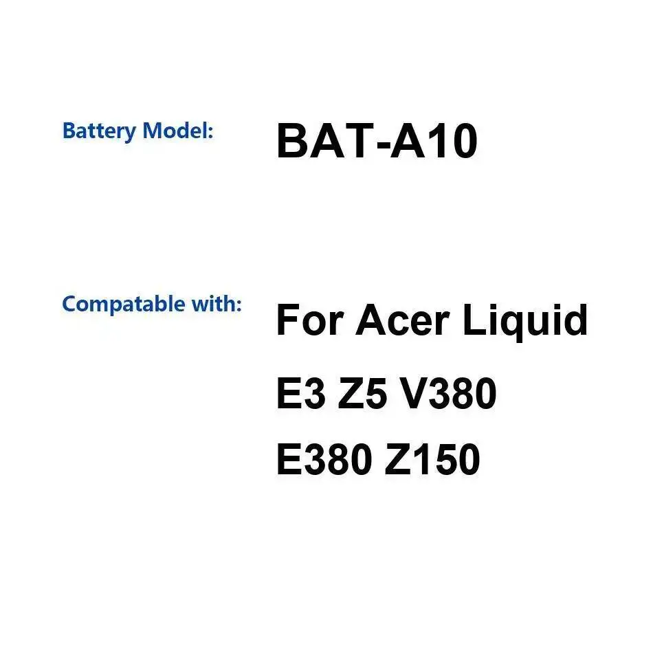 

2000Mah Bat-A10 For Acer Liquid E3 Z5 V380 E380 Z150 Mobile Phone Battery Stable