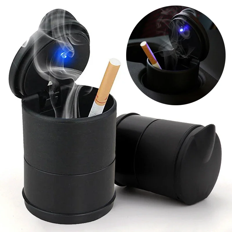 1pc High-Temperature Resistant Car Ashtray With Lid Or LED Light - Portable & Creative Design