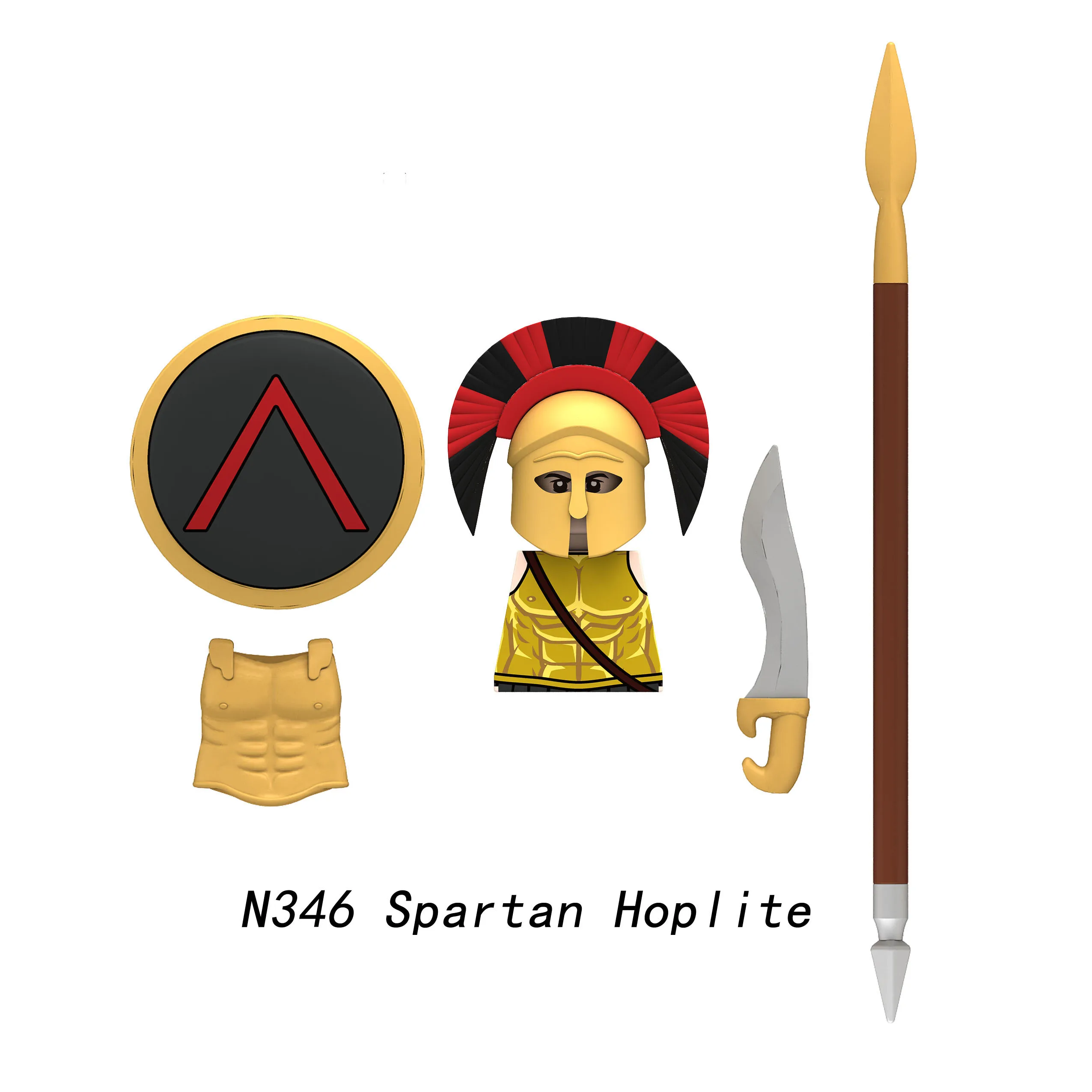 MOC Römische Soldatenfiguren Bausteine Spartaner Hopliten Athener Armee Speer Bogen Waffen Schilder Schwert Rüstung Weste Bausteine Spielzeug