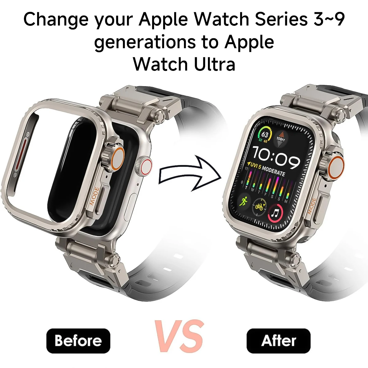 Metal Bumper Case for Apple Watch 45mm 44mm Change To Ultra 2 49mm Protector Case Frame Cover for IWatch Series 9 8 7 6 5 4 SE