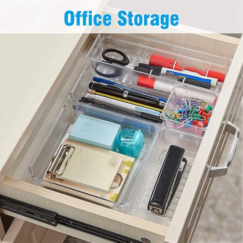 HOT SALE 15 PCS Drawer Organizer Makeup Drawer Organizer Versatile Kitchen Bathroom Office Organizer Divider Bin