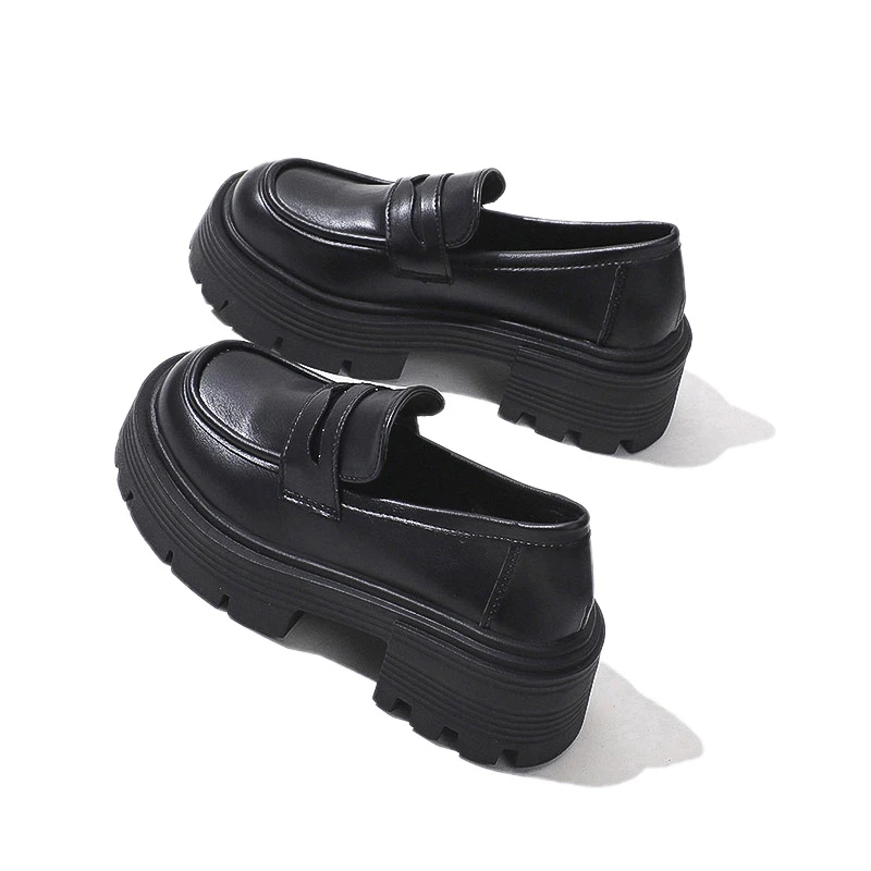 New Spring Fashion Heightening Casual Loafers for Women Thick-soled Thick Heels Slip-on Small Leather Shoes for Women