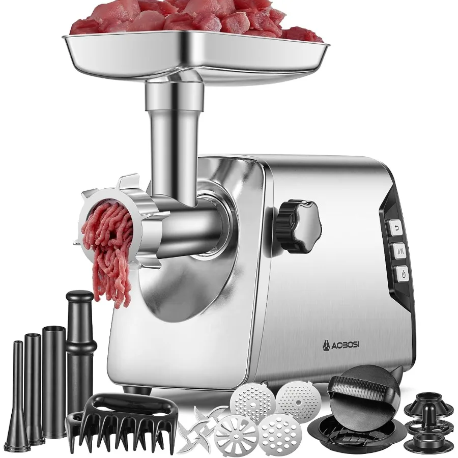 Сверхмощная мясорубка мощностью 3000 Вт с 3 настройками скорости Встроенный ящик для хранения 2 лезвия 4 шлифовальные пластины 3 насадки для колбас Набор кубиков