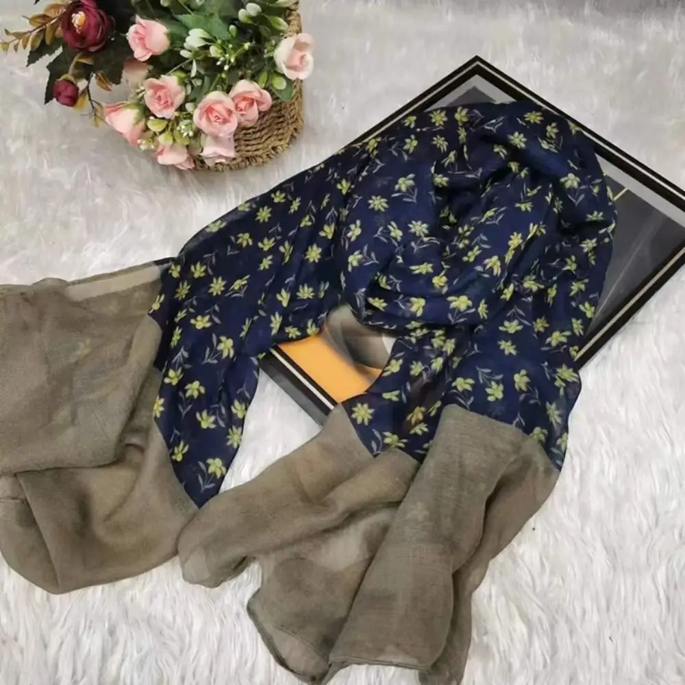 

Шелковый шарф Sweet Flora, шали с цветком, солнцезащитный сетчатый шарф на шею, прозрачный платок на голову в корейском стиле