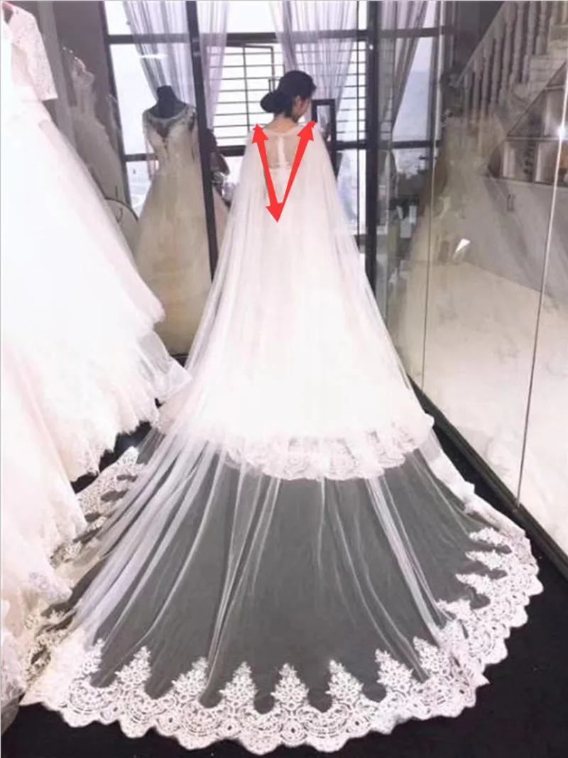 One Layer Lace Bridal Cape Cathedral ไหล่เสื้อคลุมงานแต่งงาน "V" แยกสีขาว,สีขาว,งาช้าง