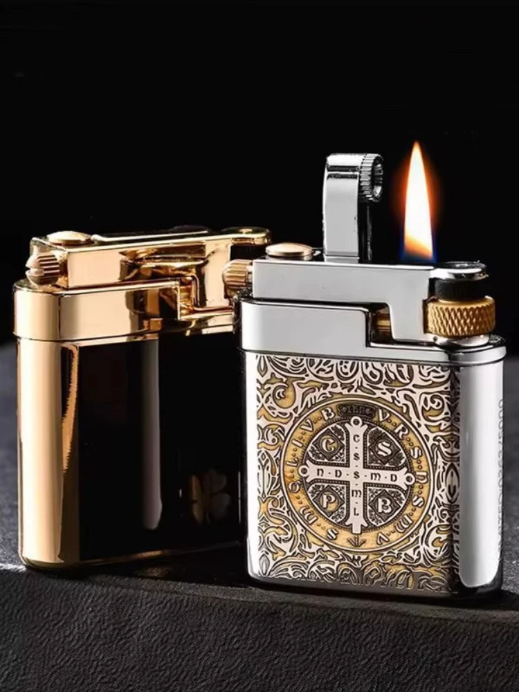 Vintage Mechanical Press  Lighter - Pure Copper Body Grinding Wheel Ignition Personalized Creative Customization Gift