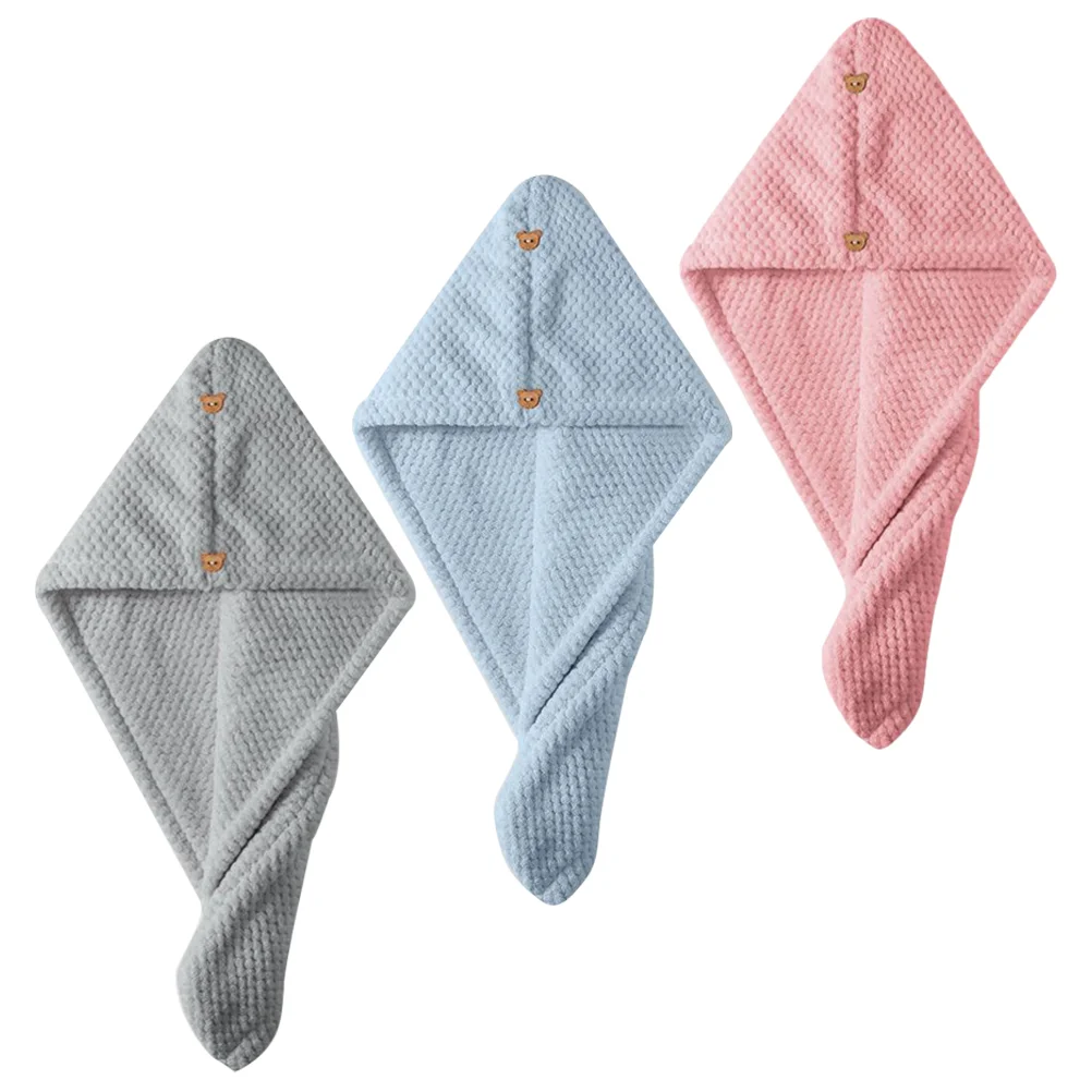 

3 Pcs Turban Hair Towel Rapid Drying Towels for Women Wraps Wet Buckle Double Layer with Button Turbans