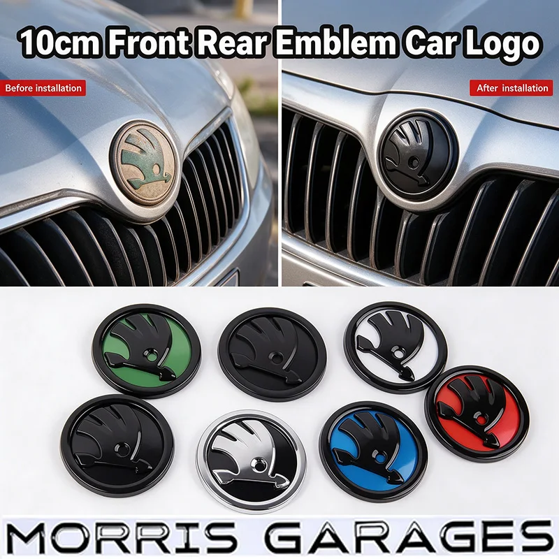 10cm Car Front Badge Rear Trunk Emblem for SKODA Rapid Kodiaq Karoq Superb Kamiq Octavia Scala Roomster Yeti Fabia Accessories