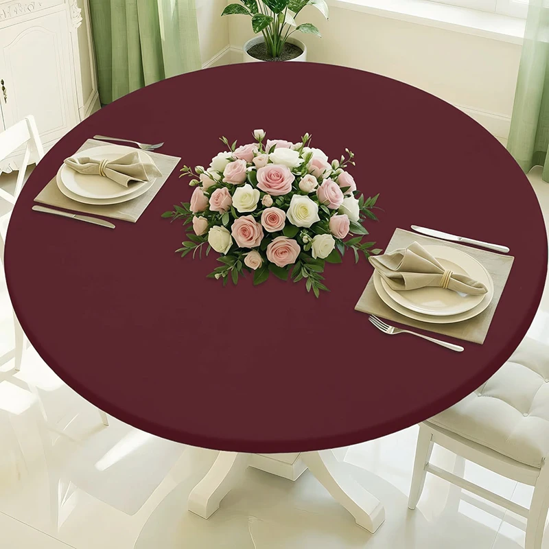 Round Spandex Tablecloth Elastic Dustproof Stretch Washable Picnic Table Top Cover for Hotel Dining Indoor Outdoor Wedding Party image 3