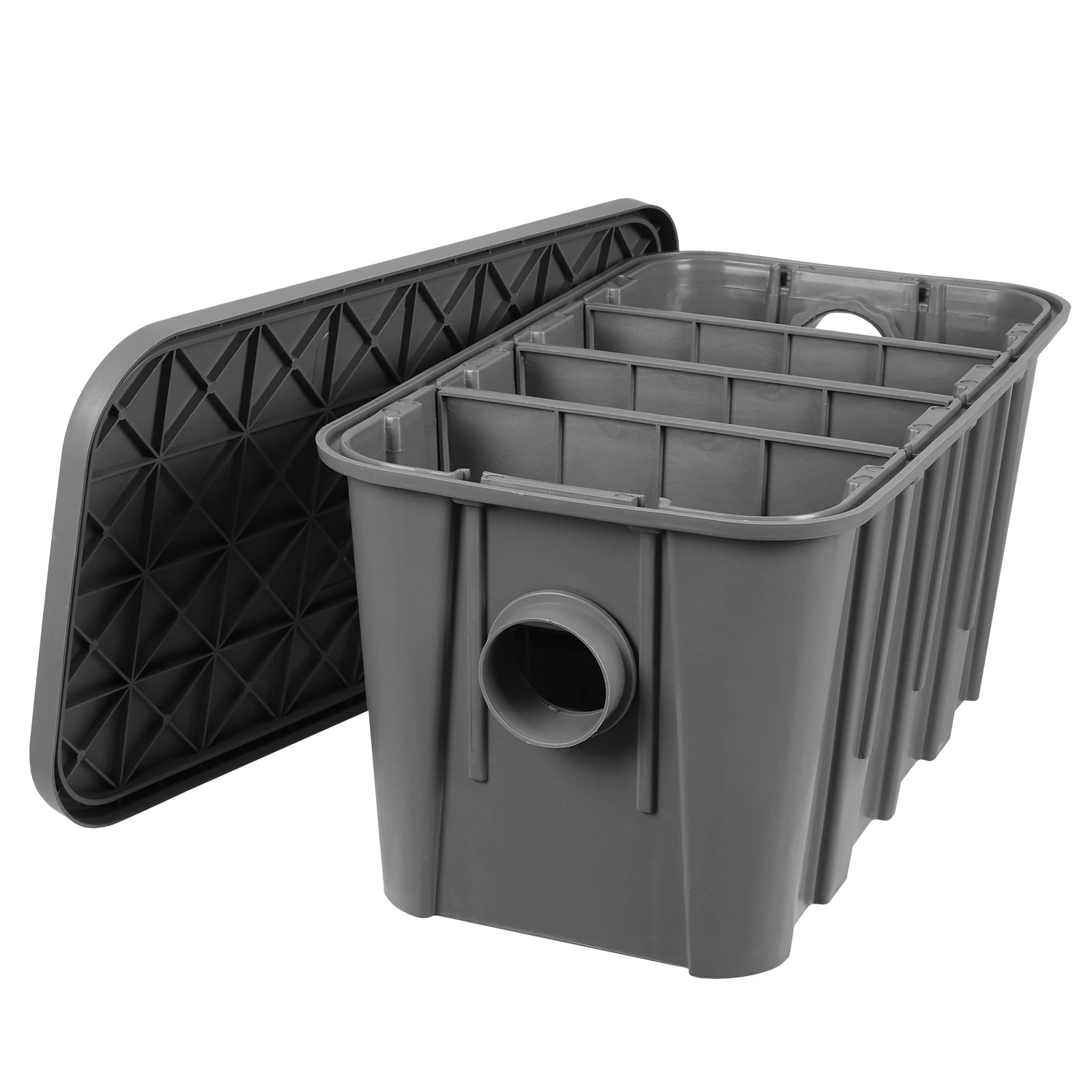 

Side Inlet Interceptor with Removable Filter Basket Grease Trap Set Prevents Clogs and Odors for Restaurant Canteen Home Kitchen