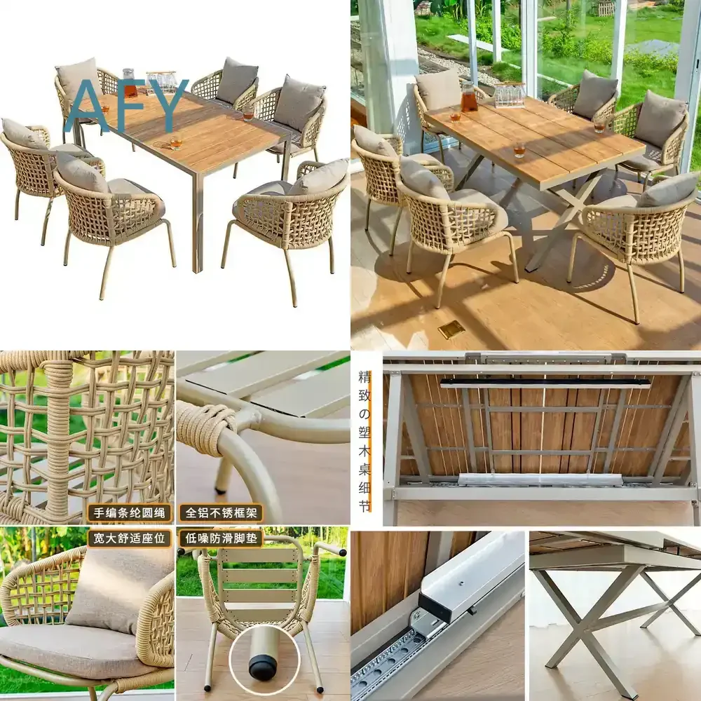 Outdoor Tables and Chairs Set for Nordic Villa Courtyard Garden Balcony Terrace Patio Leisure Furniture Plastic Wood Outdoor