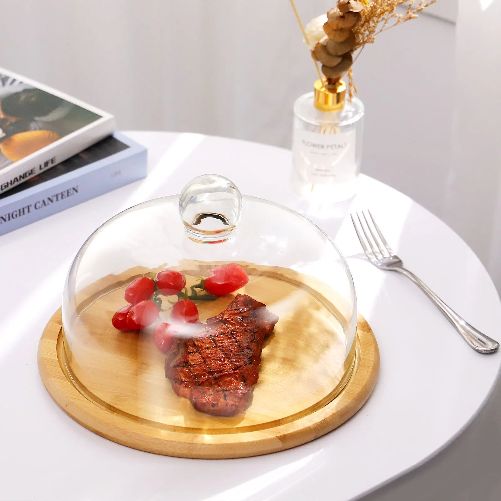 

1Set Cake Glass Dome Premium Wood Cake Plate Server Dessert Display Stand Pastry Display Food Safe Clear Storage