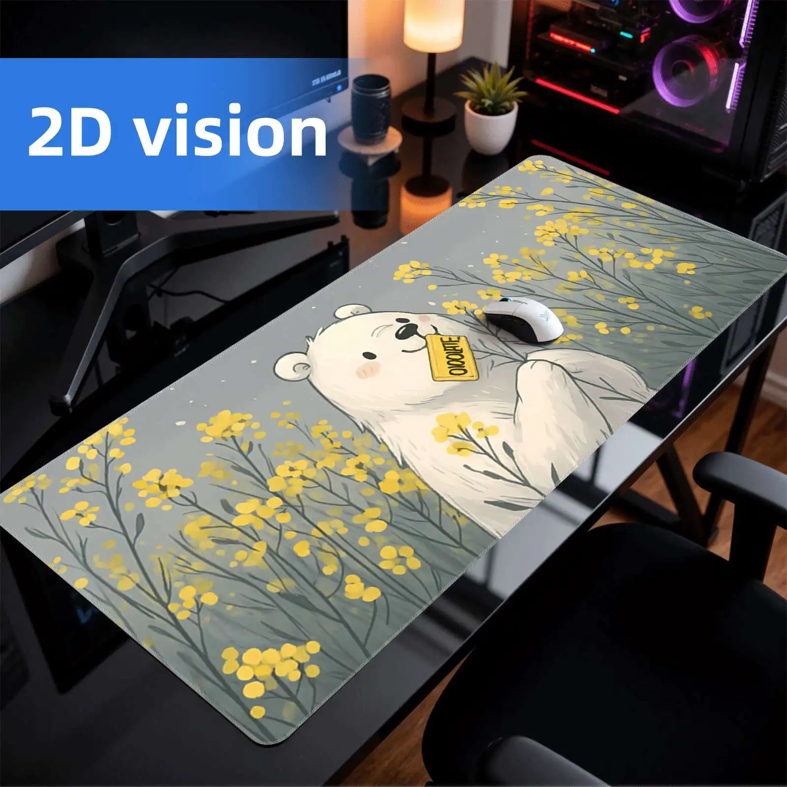 Bear Flower Cartoon XL Desk Mat Rubber Non-Slip Gaming Mouse Pad Large Surface Office