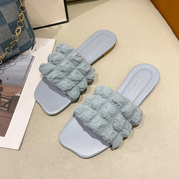 Shallow Shoes Womens Slippers Outdoor Slides Low Shale Female Beach Fashion Pantofle Sabot Soft Luxury 2023 Summer Flat Fabric B