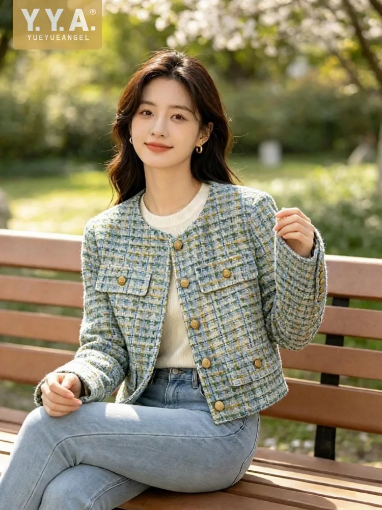French Style Women Multi Pockets Single Breasted O Neck Loose Fit Jacket Designer Autumn Office Ladies Coat Elegant Party Jacket