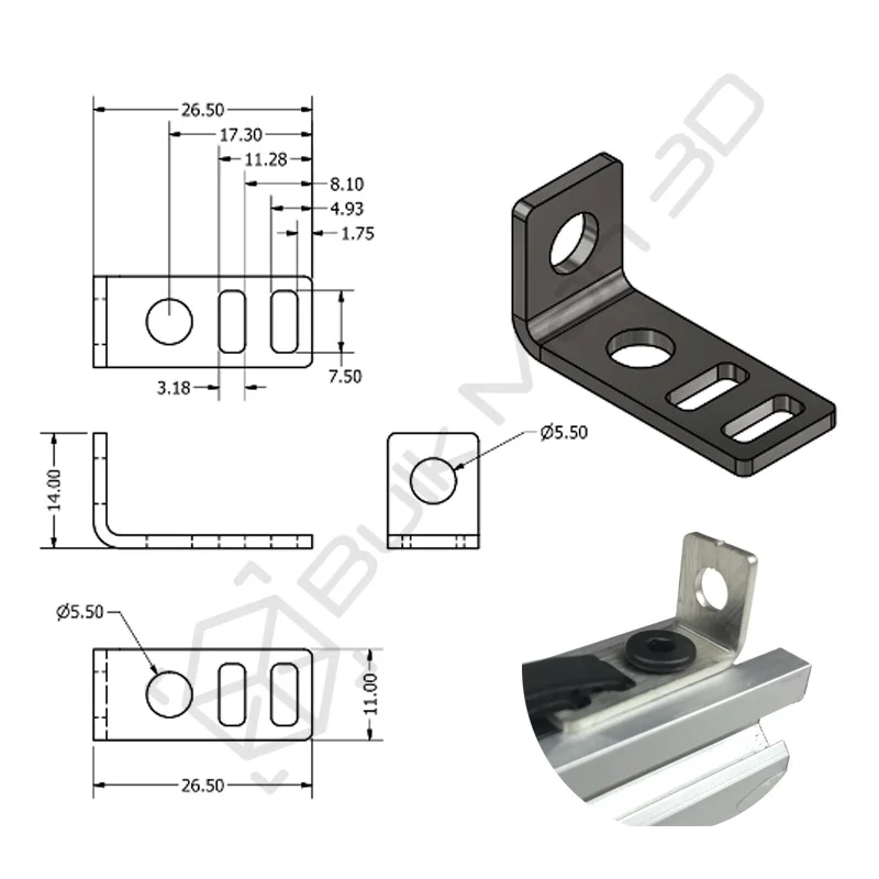 แผ่นที่หนีบเข็มขัดชนิด L สำหรับ G2T กว้าง6มม. สายพานไทม์มิ่ง GT3 3D ชิ้นส่วนเครื่องพิมพ์ CNC