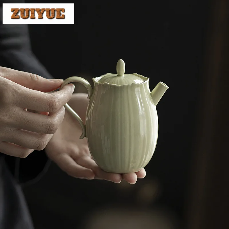 200ml Reed Green Handmade Teapot Household Boutique Flower Petal Teapot Vintage Ball Hole Filter Pot Tea Soaking Kettle Teaware