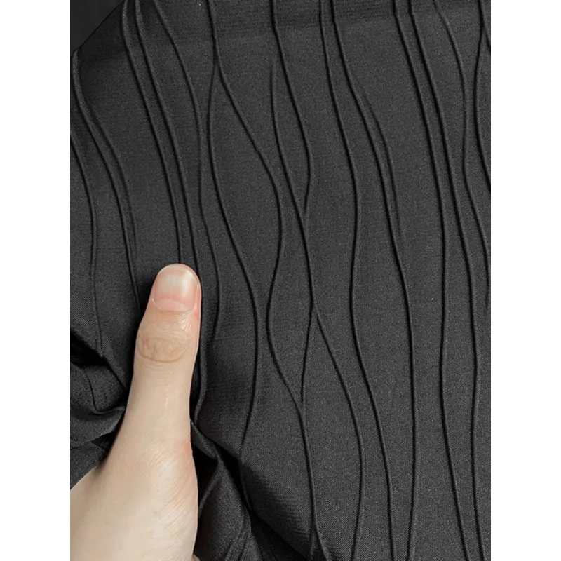 Black Striped Jacquard Irregular Three-dimensional Texture Fabric DIY Hat Skirt Clothing Designer Fabric Modification