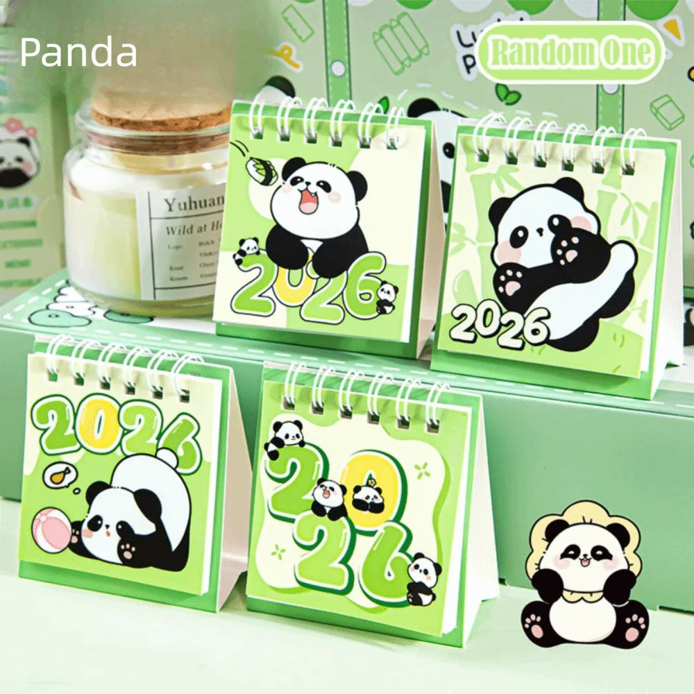 

1Pc 2026 Desk Calendar Cartoon Capybara/Panda Mini Calendar Portable Coil Schedule Planner Calendar Office School Supplies